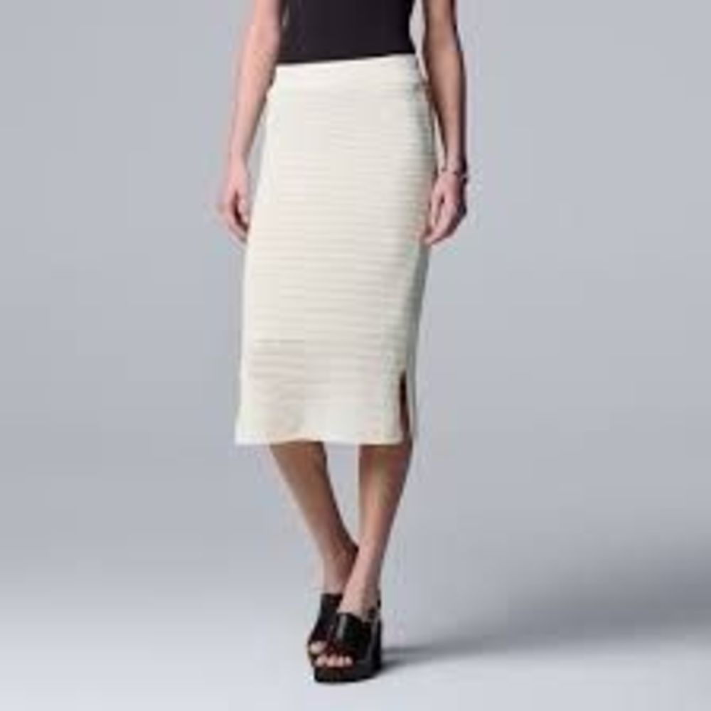 Simply Vera Vera Wang Open Stitch White Crochet Knit Midi Skirt Size XL New